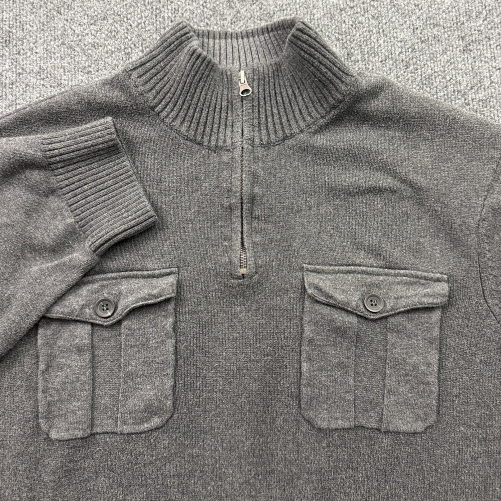 Dockers Quarter Zip Pullover Mens XXL Charcoal Gray Cotton Utility Pockets